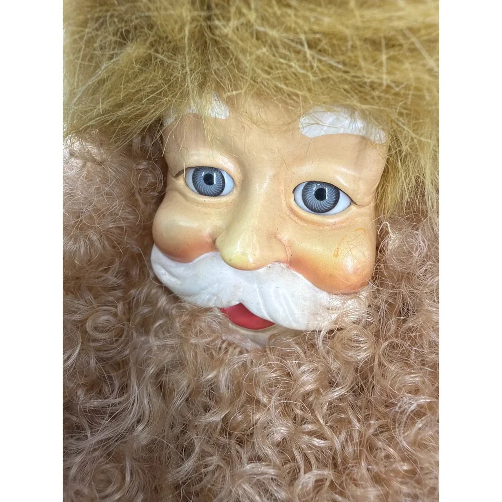Vintage‎ Style Santa Claus Figurine Red Velvet Green Fur 18 Inch Christmas Decor